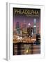 Philadelphia, Pennsylvania - Skyline at Night-Lantern Press-Framed Art Print