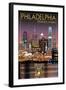 Philadelphia, Pennsylvania - Skyline at Night-Lantern Press-Framed Art Print