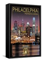 Philadelphia, Pennsylvania - Skyline at Night-Lantern Press-Framed Stretched Canvas