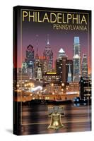 Philadelphia, Pennsylvania - Skyline at Night-Lantern Press-Stretched Canvas