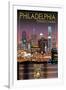 Philadelphia, Pennsylvania - Skyline at Night-Lantern Press-Framed Art Print