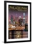 Philadelphia, Pennsylvania - Skyline at Night-Lantern Press-Framed Art Print