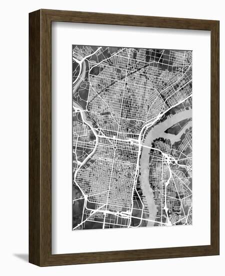 Philadelphia Pennsylvania Street Map-Michael Tompsett-Framed Art Print