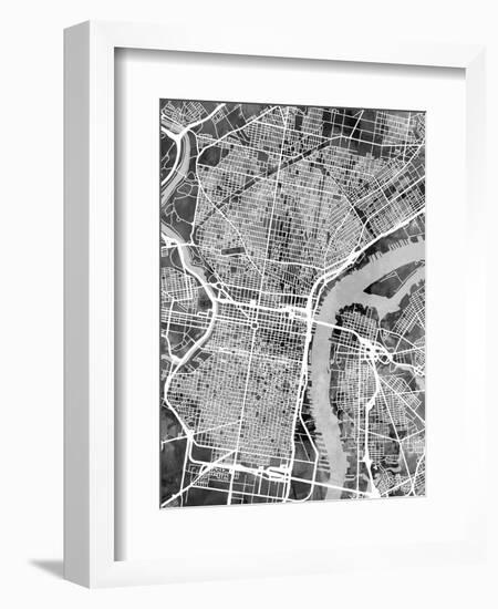 Philadelphia Pennsylvania Street Map-Michael Tompsett-Framed Art Print