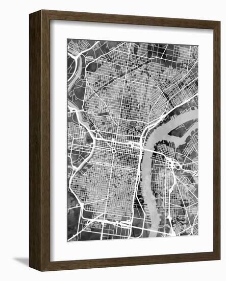 Philadelphia Pennsylvania Street Map-Michael Tompsett-Framed Art Print