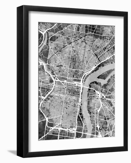 Philadelphia Pennsylvania Street Map-Michael Tompsett-Framed Art Print