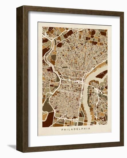 Philadelphia Pennsylvania Street Map-Michael Tompsett-Framed Art Print