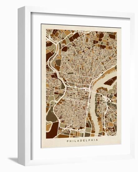 Philadelphia Pennsylvania Street Map-Michael Tompsett-Framed Art Print