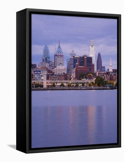 Philadelphia Skyline and Delaware River, Philadelphia, Pennsylvania-Richard Cummins-Framed Stretched Canvas