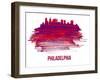 Philadelphia Skyline Brush Stroke - Red-NaxArt-Framed Art Print