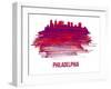 Philadelphia Skyline Brush Stroke - Red-NaxArt-Framed Art Print