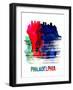 Philadelphia Skyline Brush Stroke - Watercolor-NaxArt-Framed Art Print