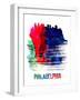 Philadelphia Skyline Brush Stroke - Watercolor-NaxArt-Framed Art Print