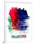 Philadelphia Skyline Brush Stroke - Watercolor-NaxArt-Framed Art Print