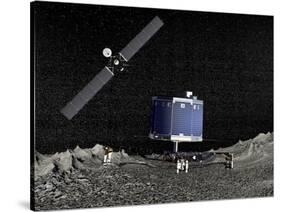 Philae Lander on Surface of a Comet with Rosetta Probe Above-null-Stretched Canvas