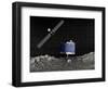 Philae Lander on Surface of a Comet with Rosetta Probe Above-null-Framed Art Print