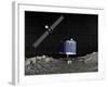 Philae Lander on Surface of a Comet with Rosetta Probe Above-null-Framed Art Print