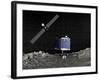 Philae Lander on Surface of a Comet with Rosetta Probe Above-null-Framed Art Print
