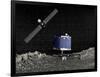 Philae Lander on Surface of a Comet with Rosetta Probe Above-null-Framed Art Print