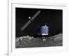 Philae Lander on Surface of a Comet with Rosetta Probe Above-null-Framed Art Print