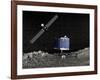 Philae Lander on Surface of a Comet with Rosetta Probe Above-null-Framed Art Print