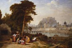 A View of Salzburg with Washerwomen in the Foreground-Philip Hutchings Rogers-Stretched Canvas