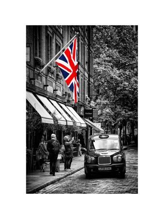 London Taxi and English Flag - London - UK - England - United Kingdom - Europe