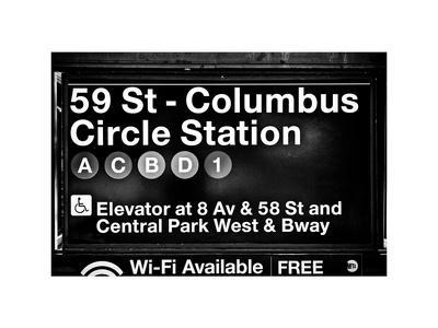 Subway Station Signs, 59 Street Columbus Circle Station, Manhattan, NYC, White Frame