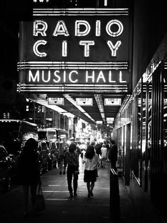 Urban Scene, Radio City Music Hall by Night, Manhattan, Times Square, New York, White Frame