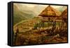 Philippine Village with Natives and Grass Guts on Stilts-F.W. Kuhnert-Framed Stretched Canvas