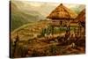 Philippine Village with Natives and Grass Guts on Stilts-F.W. Kuhnert-Stretched Canvas