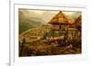 Philippine Village with Natives and Grass Guts on Stilts-F.W. Kuhnert-Framed Premium Giclee Print