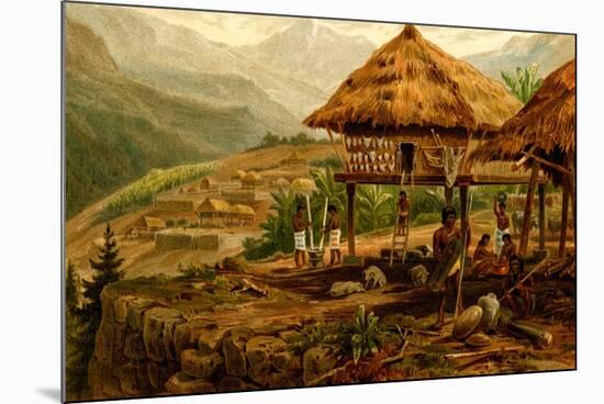 Philippine Village with Natives and Grass Guts on Stilts-F.W. Kuhnert-Mounted Premium Giclee Print