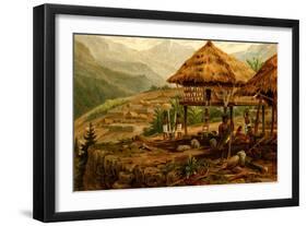 Philippine Village with Natives and Grass Guts on Stilts-F.W. Kuhnert-Framed Art Print