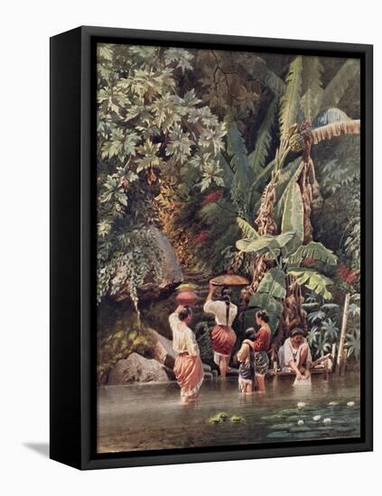 Philippino Women Washing Beneath a Banana Tree, 1863-C. W. Andrews-Framed Stretched Canvas