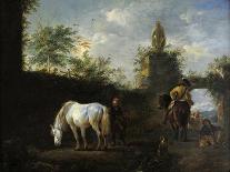 An Elegant Riding Party outside a Farm by a River (Oil on Canvas)-Philips Wouwermans or Wouvermans-Giclee Print