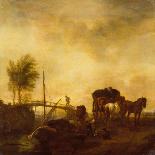 An Elegant Riding Party outside a Farm by a River (Oil on Canvas)-Philips Wouwermans or Wouvermans-Giclee Print