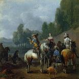 Riders Watering their Horses (Panel)-Philips Wouwermans Or Wouwerman-Framed Giclee Print