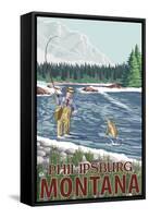 Philipsburg, Montana - Fly Fisherman-Lantern Press-Framed Stretched Canvas