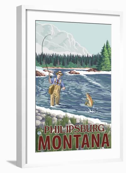 Philipsburg, Montana - Fly Fisherman-Lantern Press-Framed Art Print