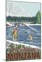 Philipsburg, Montana - Fly Fisherman-Lantern Press-Mounted Art Print