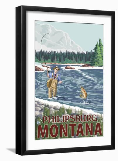 Philipsburg, Montana - Fly Fisherman-Lantern Press-Framed Art Print