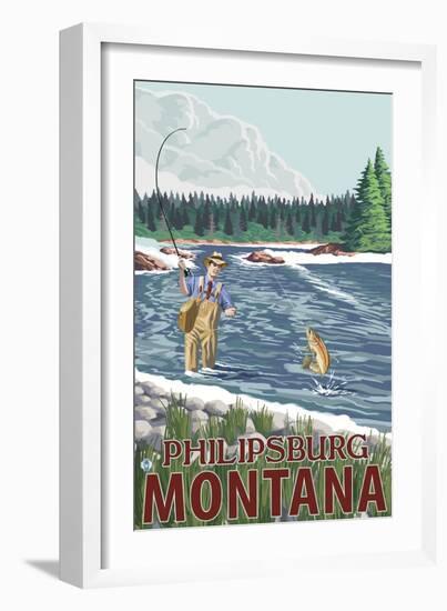 Philipsburg, Montana - Fly Fisherman-Lantern Press-Framed Art Print