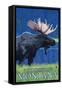 Philipsburg, Montana - Moonlight Moose-Lantern Press-Framed Stretched Canvas