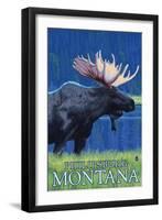 Philipsburg, Montana - Moonlight Moose-Lantern Press-Framed Art Print