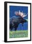 Philipsburg, Montana - Moonlight Moose-Lantern Press-Framed Art Print