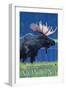 Philipsburg, Montana - Moonlight Moose-Lantern Press-Framed Art Print