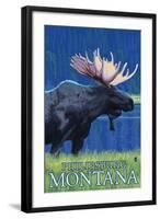 Philipsburg, Montana - Moonlight Moose-Lantern Press-Framed Art Print