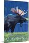 Philipsburg, Montana - Moonlight Moose-Lantern Press-Mounted Art Print