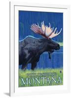 Philipsburg, Montana - Moonlight Moose-Lantern Press-Framed Art Print